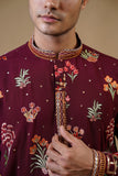 Maroon Georgette With Floral Multicolour Threadwork Kurta Set