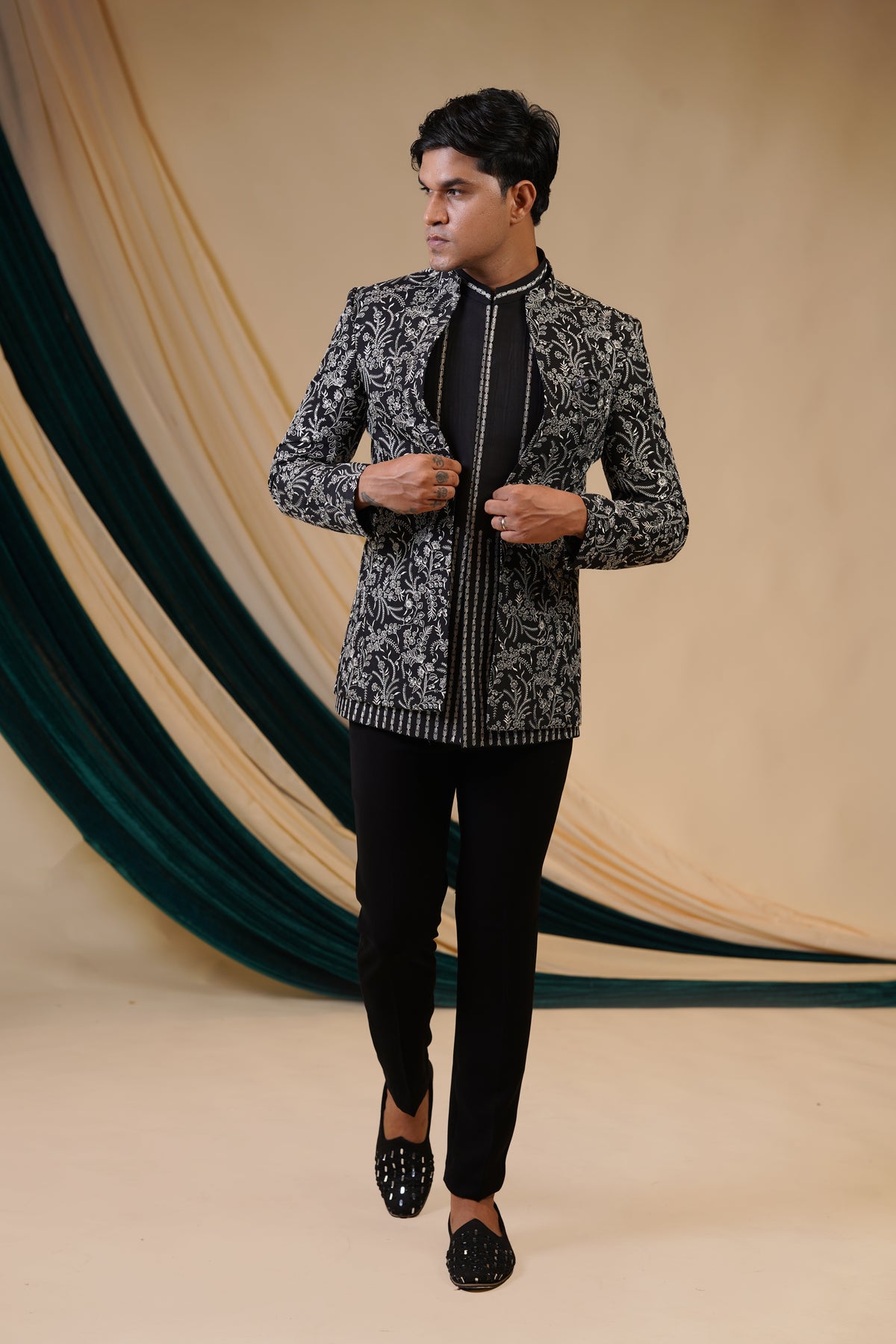 Black Embroidery 3 Piece Jodhpuri Set