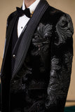 Black Elegant Ensemble crafted on Black velvet with Grey Tuxedo Set