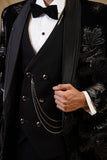 Black Elegant Ensemble crafted on Black velvet with Grey Tuxedo Set