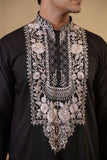 Black Fendi White Threadwork Kurta Set