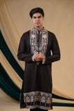 Black Fendi White Threadwork Kurta Set