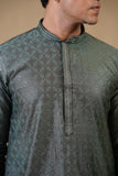 Grey Zari Work Print Kurta Set