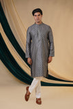 Grey Jacquard With Self Zari Butti  Print Kurta Set