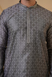 Grey Jacquard With Self Zari Butti  Print Kurta Set