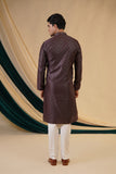 Brown Jacquard With Self Zari Butti Print Kurta Set