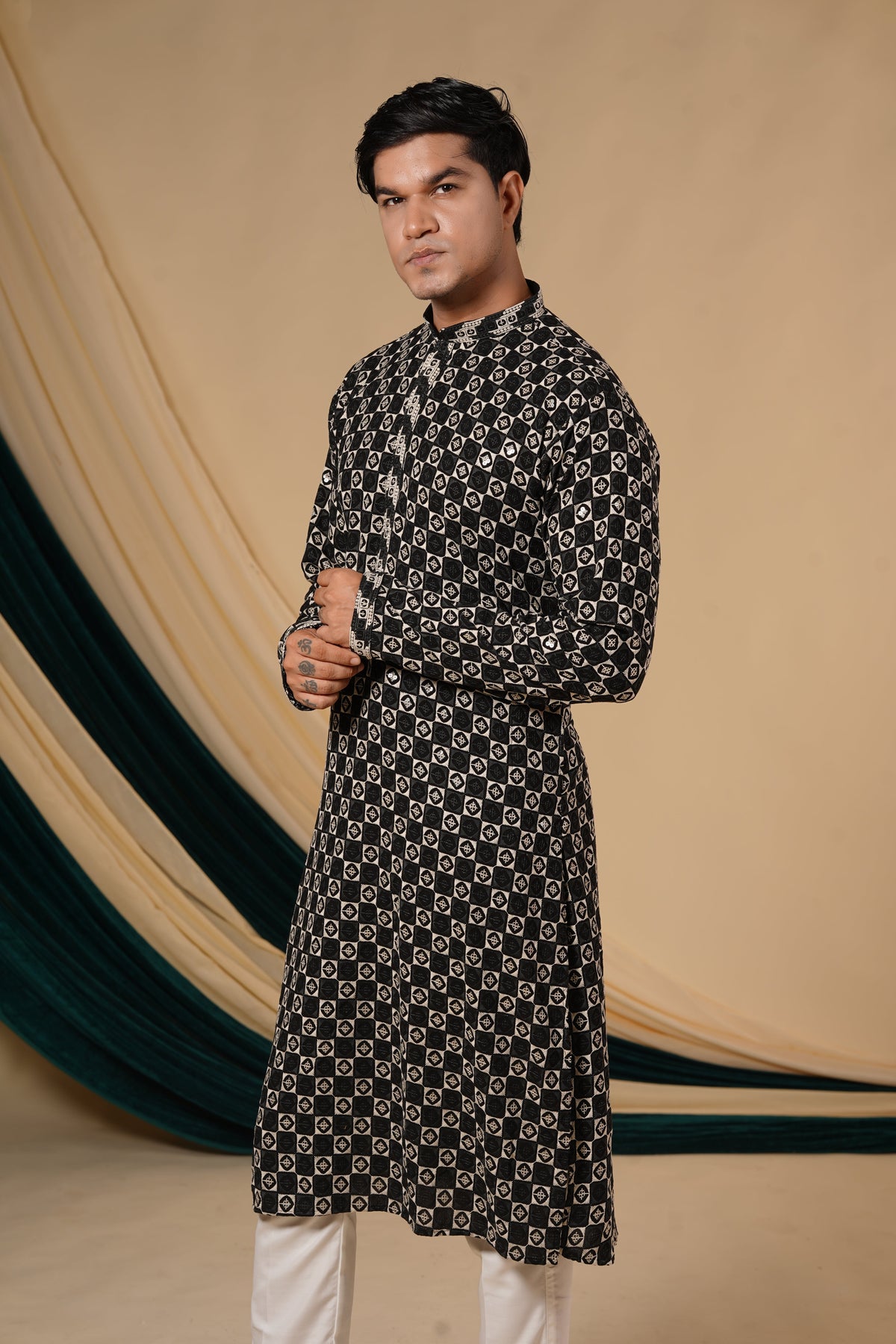 Dark Green Rayon Sequins With Multicolour Threadwork Embroidery Kurta Set