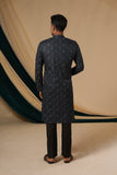 Dark Green Chinnon With Black zari Threadwork Kurta Set