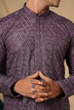 Purple Chinnon Black Zari Embroidery Kurta Set