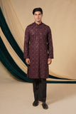 Wine Chinnon Black Zari Threadwork Kurta Set