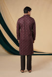 Wine Chinnon Black Zari Threadwork Kurta Set