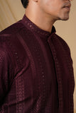 Wine Sequins With Threadwork Embroidery Kurta Set