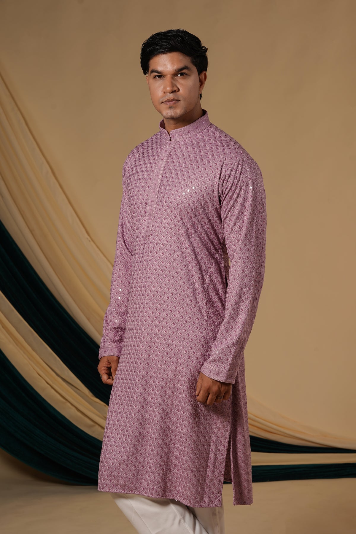 Lilac Sequins With Threadwork  Kurta Set