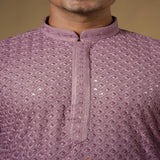 Lilac Sequins With Threadwork Kurta Set