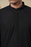 Black Rayon Sequins Threadwork Kurta Set