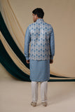 Sky Blue	Floral Print Sequins Work Kurta set With Jacket