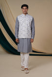 Grey Georgette With Floral Print Sequins Kurta Set With Jacket