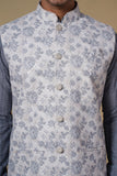 Grey Georgette With Floral Print Sequins Kurta Set With Jacket