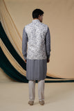 Grey Georgette With Floral Print Sequins Kurta Set With Jacket