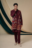 Maroon Georgette Multicolour Threadwork Kurta Set With Jacket