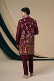 Maroon Georgette Multicolour Threadwork Kurta Set With Jacket