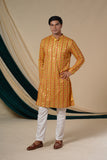 Yellow Georgette Multicolour Threadwork Kurta Set