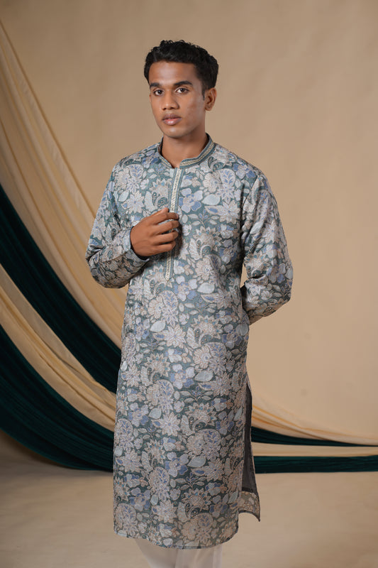 Blue Chinnon Floral Print kurta Set