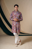 Pink Multicolour Print Embroidery Kurta Set