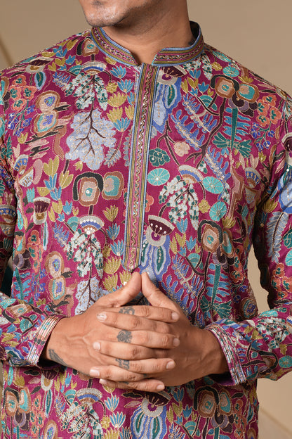 Rama Blue Georgette and Pink Floral Print Kurta Set