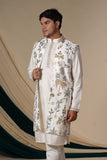 Off White Multicolour Threadwork  Embroidery Kurta Set With Jacket