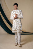 Off White Multicolour Threadwork  Embroidery Kurta Set With Jacket