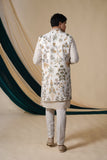 Off White Multicolour Threadwork  Embroidery Kurta Set With Jacket