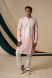 Peach White Threadwork Embroidery Kurta Set