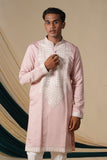 Peach White Threadwork Embroidery Kurta Set