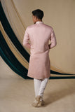 Peach White Threadwork Embroidery Kurta Set