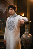 Green Embroidery Off White Kurta Set