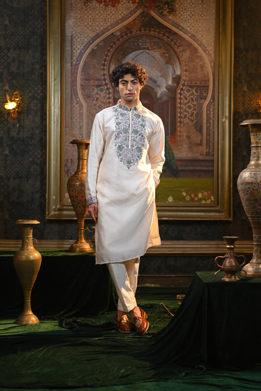 Embroidery Off White Kurta Set