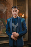 Teal Blue Embroidery 3 Piece Jodhpuri Set