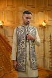 Off White Silk Embroidery Kurta Set With Jacket