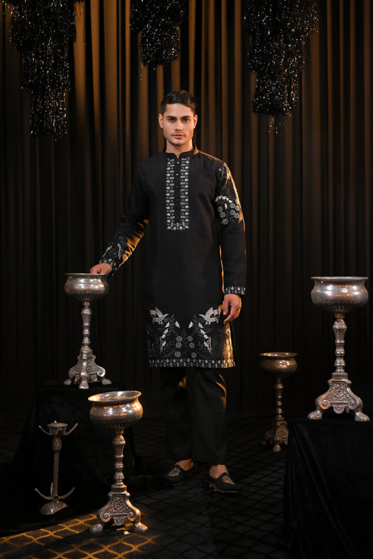 Black Thread Work Embroidery Kurta Set