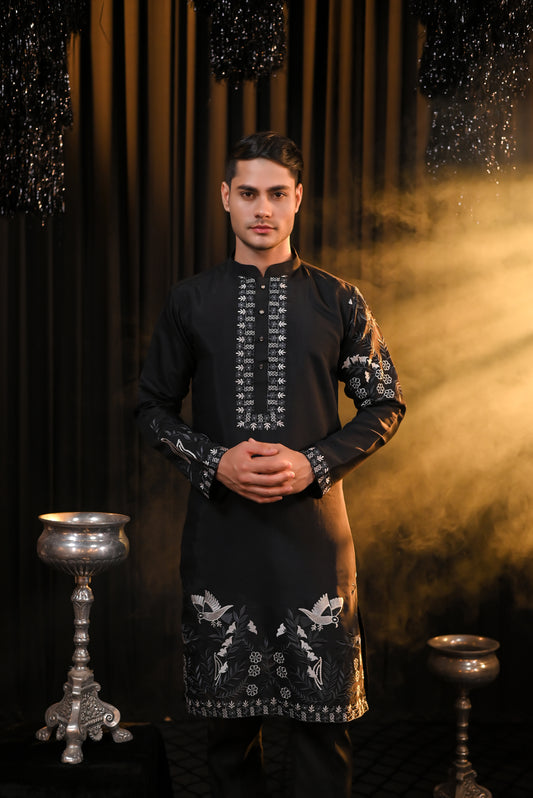 Black Thread Work Embroidery Kurta Set