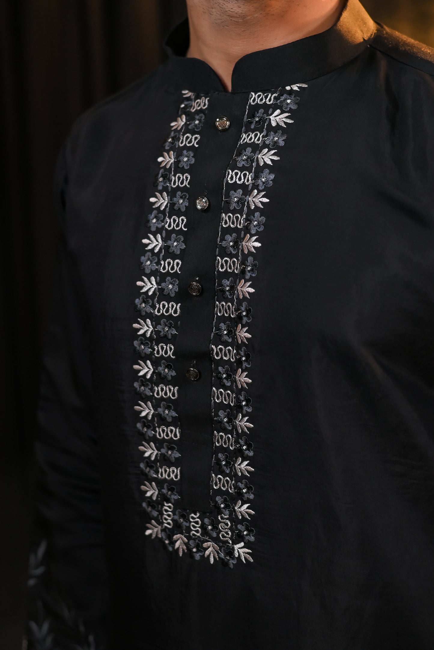 Black Thread Work Embroidery Kurta Set