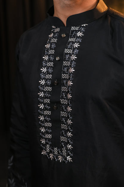 Black Thread Work Embroidery Kurta Set