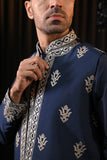 Festive Embroidery Navy Blue silk Kurta Set with Jacket