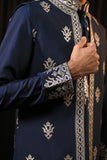 Festive Embroidery Navy Blue silk Kurta Set with Jacket