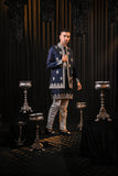 Festive Embroidery Navy Blue silk Kurta Set with Jacket