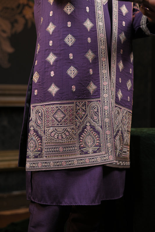 Purple Ethnic Embriodery Kurta Set With Jacket