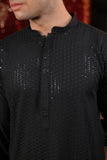 Black Sequins Thread Work Kurta Set