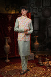 Festive Light Gray Multicolour Thread Work Embridery Kurta Set With Jacket