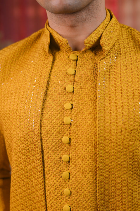 Ethnic Mustard Yellow Kurta Set With jacket